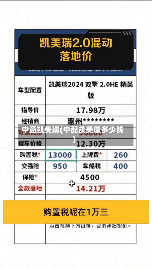 中意凯美瑞(中配凯美瑞多少钱)