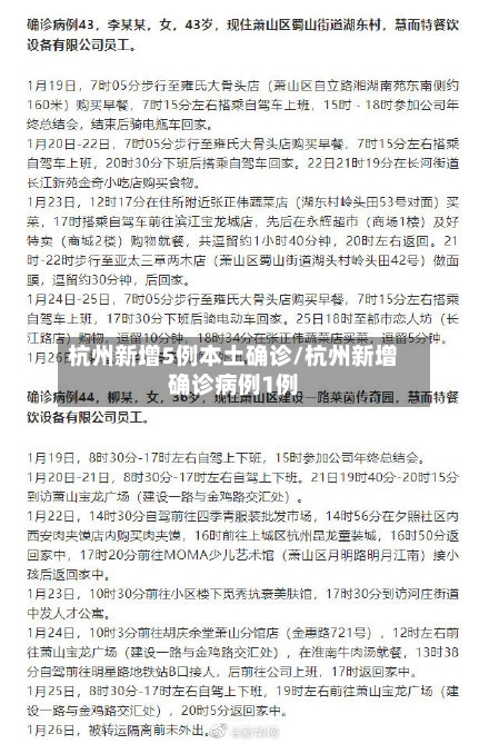 杭州新增5例本土确诊/杭州新增确诊病例1例